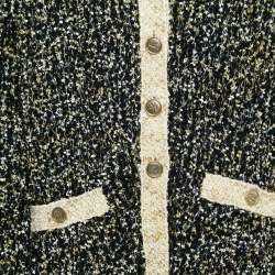 Chanel Black Lurex Knit Tweed Button Front Long Cardigan L