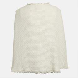 Pre Owned Chanel White Tweed Faux Cape Fringe Detail Jacket M