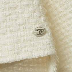 Pre Owned Chanel White Tweed Faux Cape Fringe Detail Jacket M