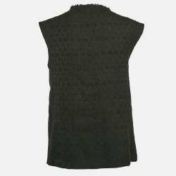 Chanel Black Wool Fringe Edge Brooch Detail Pleated Vest M