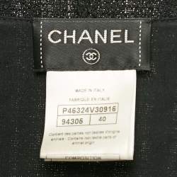 Chanel Black Wool Fringe Edge Brooch Detail Pleated Vest M