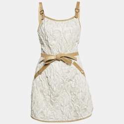 Chanel White Jacquard Golden Suede Trim Mini Wrap Dress M
