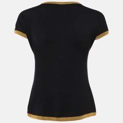 Pre Owned Chanel Black CC Scarab Lurex Wool Knit Crew Neck Jumper M