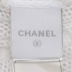 Pre Owned Chanel White Mesh Neck Tie Button Front Shirt S