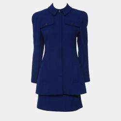 Chanel Blue Tweed Button-Up Jacket And Tweed Skirt Set M