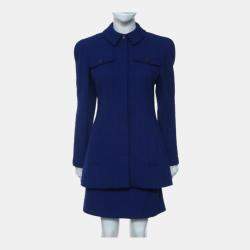 Chanel Blue Tweed Button-Up Jacket And Tweed Skirt Set M