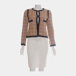  Chanel Brown Woven Wool Round Neck Jacket S