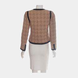  Chanel Brown Woven Wool Round Neck Jacket S