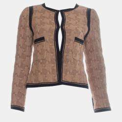  Chanel Brown Woven Wool Round Neck Jacket S