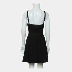 Chanel Black Classic CC Logo Embellishments Pleated Dress  S
