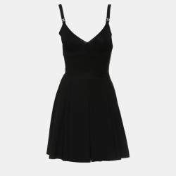 Chanel Black Classic CC Logo Embellishments Pleated Dress  S