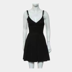 Chanel Black Classic CC Logo Embellishments Pleated Dress  S