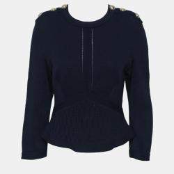 Chanel Blue Knitted Long Sleeve Top S