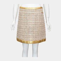 Pre Owned Chanel Gold Metallic Tweed Skirt S