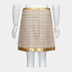 Pre Owned Chanel Gold Metallic Tweed Skirt S