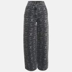 Chanel Grey Logo Pattern Denim Wide Leg Jeans S Waist 27"
