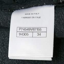 Chanel Grey Logo Pattern Denim Wide Leg Jeans S Waist 27"