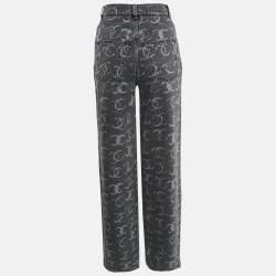 Chanel Grey Logo Pattern Denim Wide Leg Jeans S Waist 27"