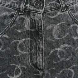 Chanel Grey Logo Pattern Denim Wide Leg Jeans S Waist 27"
