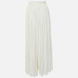 Chanel Cream/Ivory Jersey Pleated Palazzo Pants L