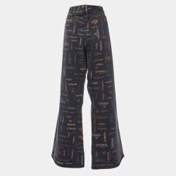 Chanel Black Logo Print Denim Wide-Leg Jeans XXL Waist 38"