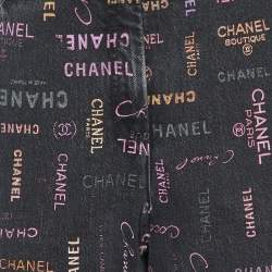 Chanel Black Logo Print Denim Wide-Leg Jeans XXL Waist 38"