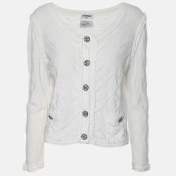 Pre Owned Chanel Cream Viscose Blend Cropped Cardigan S