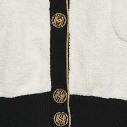 Chanel White Terry Cotton Contrast Trim Cardigan M