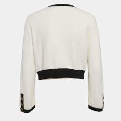 Chanel White Terry Cotton Contrast Trim Cardigan M