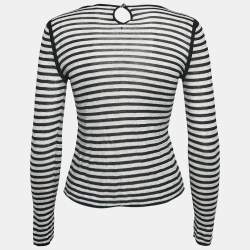 Pre Owned توب شانيل بقماش محاك بخطوط سوداء مزين بالدانتيل عند الرقبة مقاس صغير