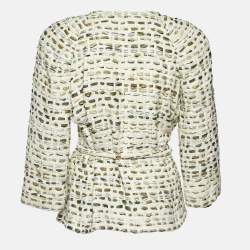 Pre Owned Chanel Cream Tweed Belted Jacket L