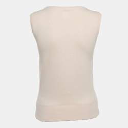 Pre Owned Chanel Pink Cashmere Logo Applique Sleeveless Sweater M