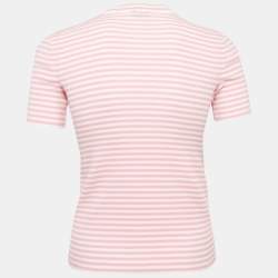 Chanel Pink/White Stripe Rib Knit Band Collar Top S