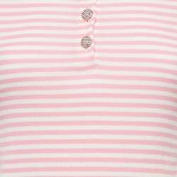 Chanel Pink/White Stripe Rib Knit Band Collar Top S