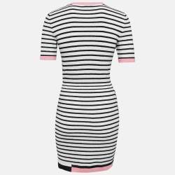 Pre Owned Chanel White/Pink Striped Terry Cotton Tie-Up Detail T-Shirt Dress S