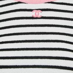 Pre Owned Chanel White/Pink Striped Terry Cotton Tie-Up Detail T-Shirt Dress S