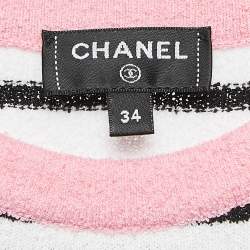 Pre Owned Chanel White/Pink Striped Terry Cotton Tie-Up Detail T-Shirt Dress S