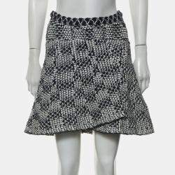 Chanel Navy Blue, White Nylon, Cotton Textured Knit Skirt FR 38