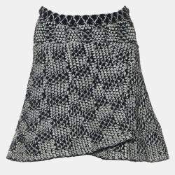 Chanel Navy Blue, White Nylon, Cotton Textured Knit Skirt FR 38