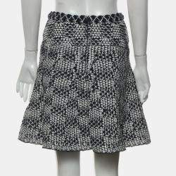 Chanel Navy Blue, White Nylon, Cotton Textured Knit Skirt FR 38