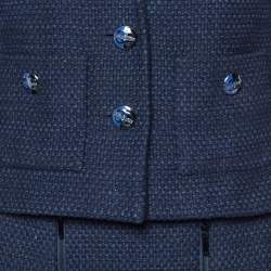 Chanel Navy Blue Tweed Skirt Suit M