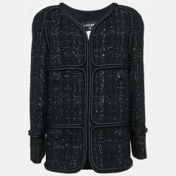 Chanel Black Tweed Corded Detail Jacket XL