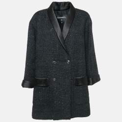 Chanel Black Double Breasted Tweed Oversized Blazer L