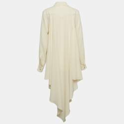 Pre Owned Chanel White Silk Long Sleeve Asymmetric Shirt M