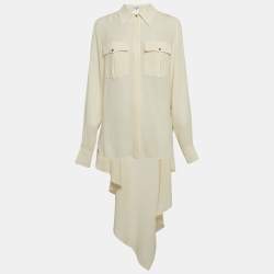Pre Owned Chanel White Silk Long Sleeve Asymmetric Shirt M