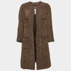 Chanel Vintage Brown Tweed Open Front Coat L