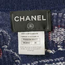 Chanel Blue Floral Intarsia Cashmere Jewel Button Detail Cardigan S