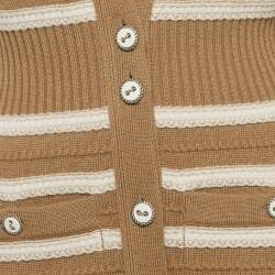 Chanel Beige/Ivory Stripe Cashmere Knit Button Front Mini Sweater Dress M