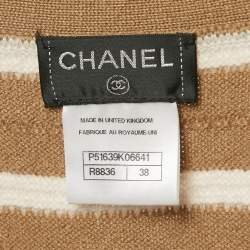Chanel Beige/Ivory Stripe Cashmere Knit Button Front Mini Sweater Dress M