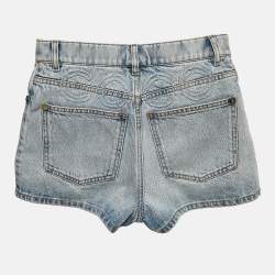 Chanel Navy Blue Light Blue Coco Embroidered Denim Shorts S